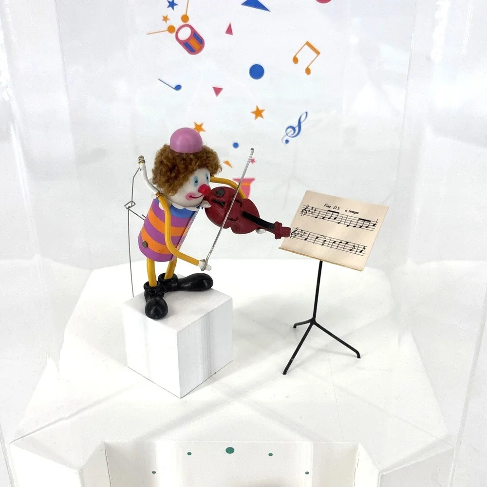 Vintage Jeco Clown Playing Violin Clock Japan Working Acrylic Case 60s 70s READ!